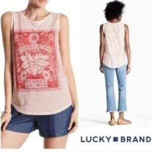 Lucky Brand Namaste Blue and White Striped Cotton Blend Tank Top Size S